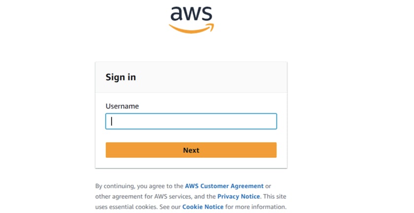 AWS log in page