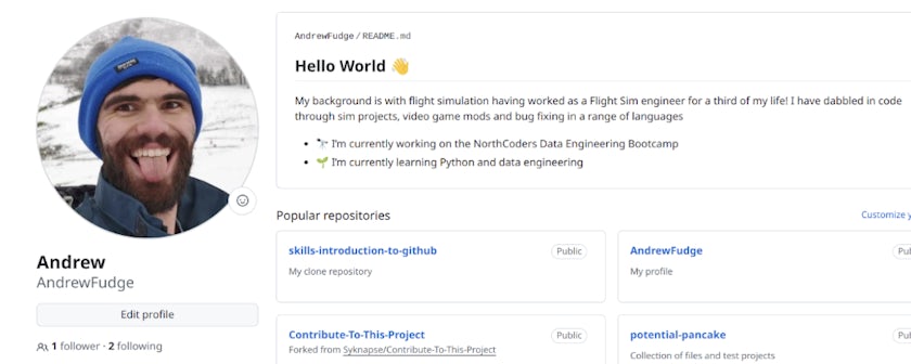 Andrew Rudge GitHub profile