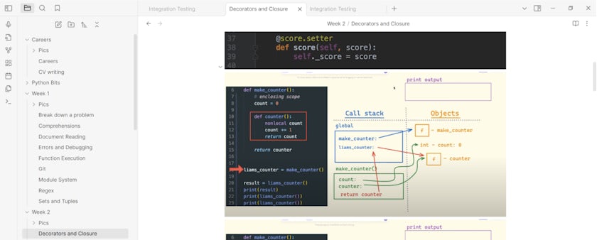 Screenshot of bootcamp notes