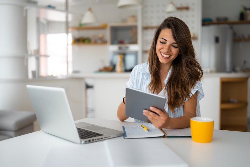 Woman working from home on laptop
