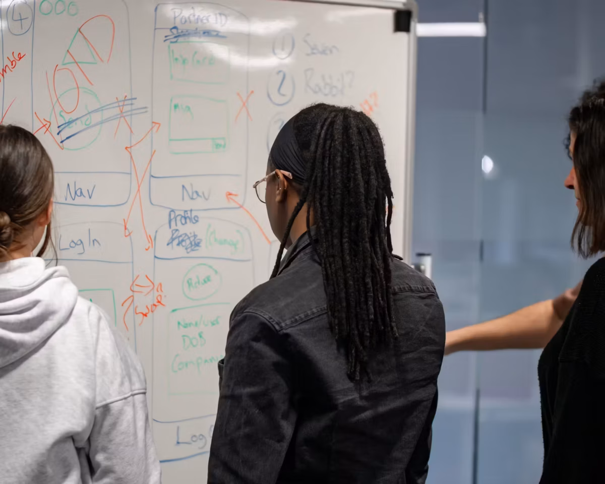 Northcoder students in front of white board